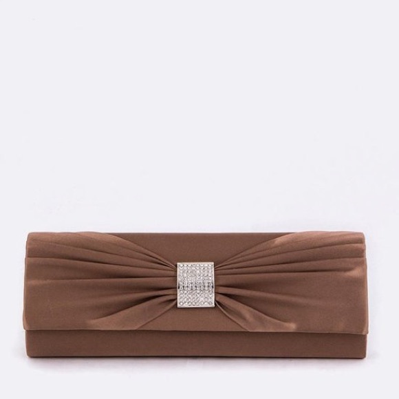 Chocolate Brown Satin Rhinestone Special Occasion Clutch NWT